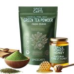 "Green Tea and Honey Face Mask Combo - 200 gm green tea powder and 250 gm pure forest honey for skincare, acne reduction, and glowing skin."